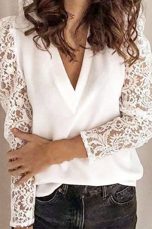 Elegant Solid Lace Hollowed Out V Neck Tops(9 Colors)