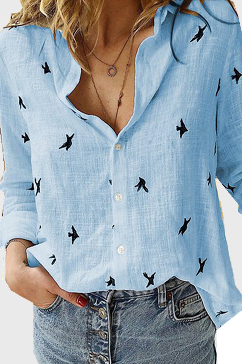 Blusa informal con cuello vuelto y hebilla con estampado (4 colores)