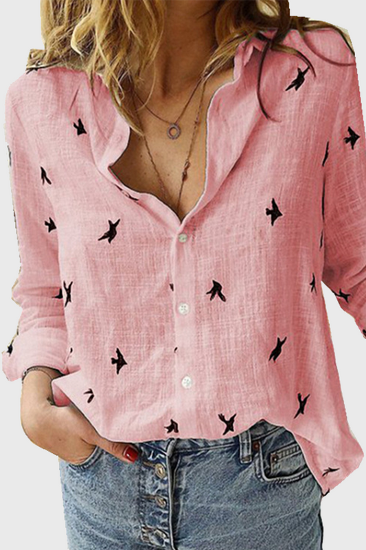 Blusa informal con cuello vuelto y hebilla con estampado (4 colores)