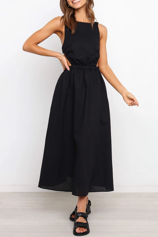 Vestidos casuales de falda lisa con espalda descubierta y cuello redondo (4 colores)