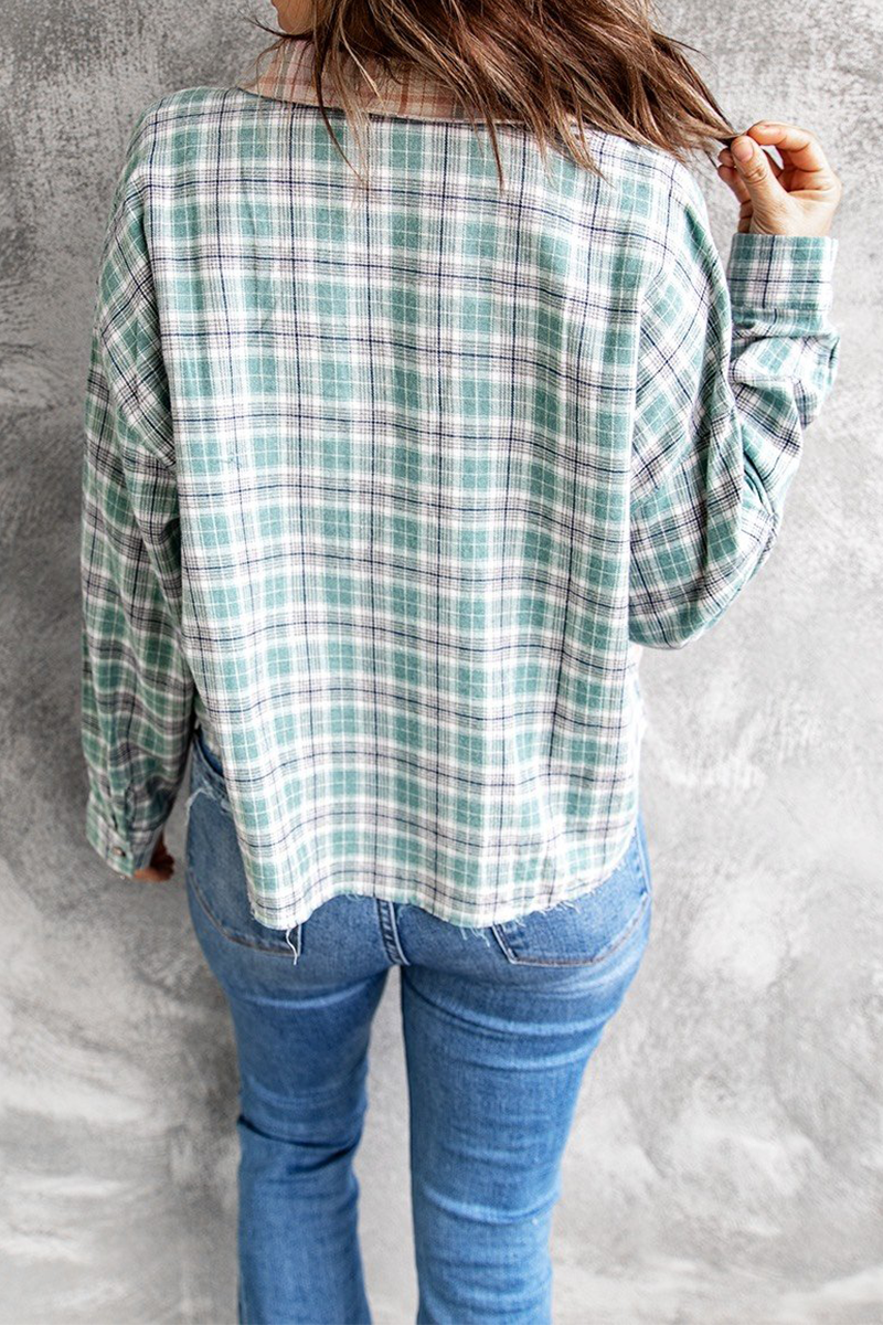 Tops casuales con cuello vuelto, hebilla y unión dividida a cuadros