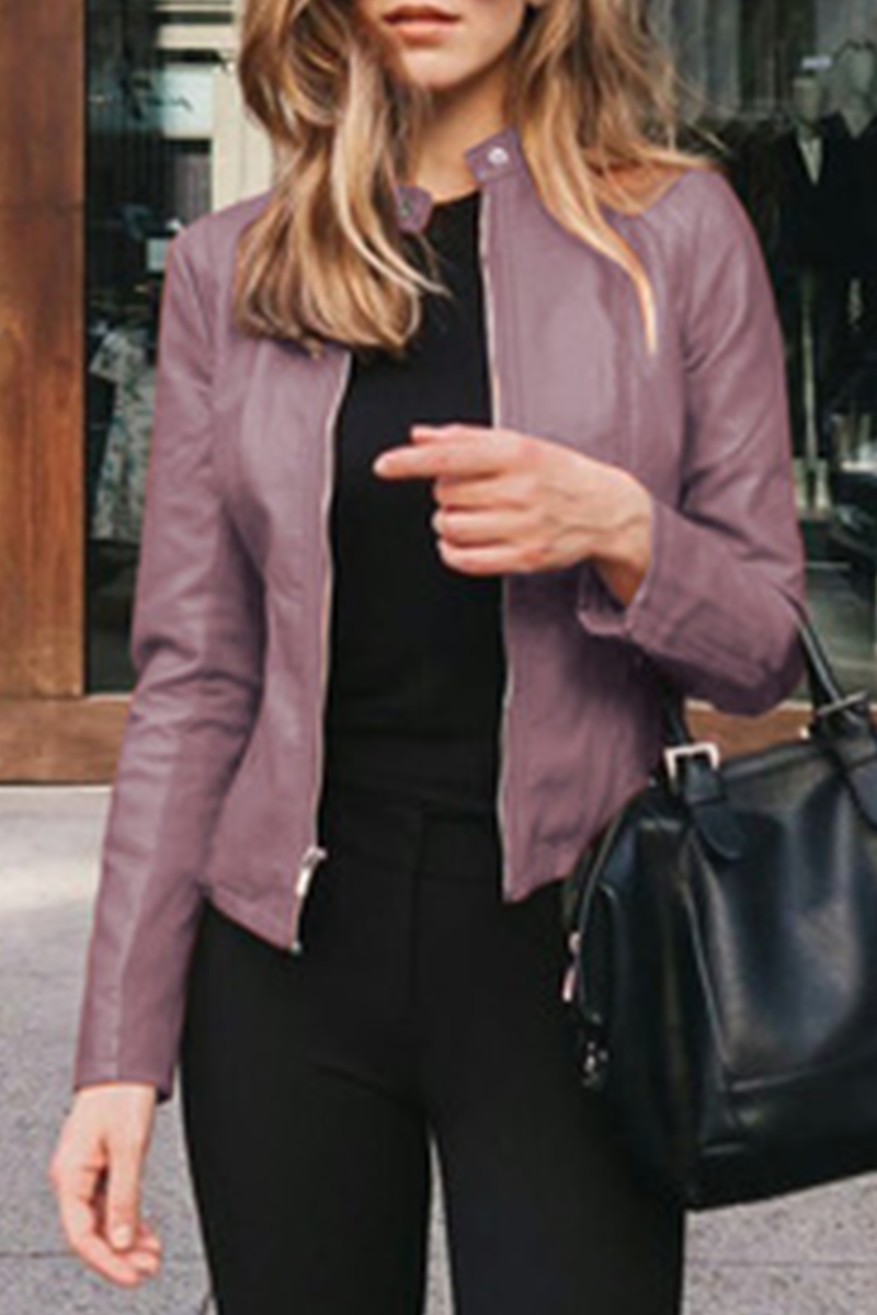 Street Elegant Solid Patchwork Zipper Mandarin Collar Outerwear(12 Colors)