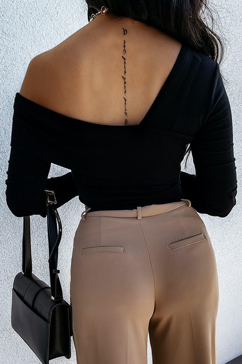 Elegante blusa de cuello oblicuo antiguo de color sólido (3 colores)