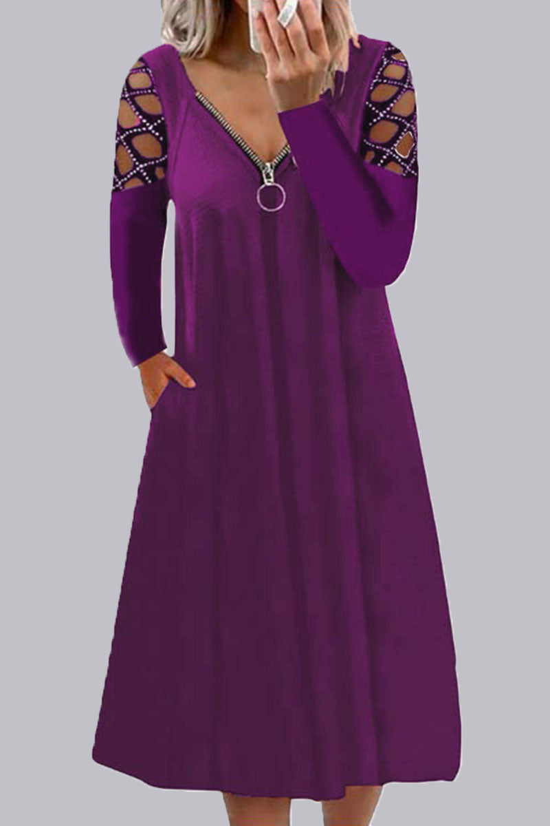 Vestidos casuales de corte A con escote en V y abertura en la parte superior (7 colores)