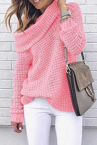 Suéter informal de patchwork liso con hombros descubiertos (5 colores)