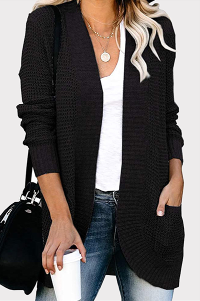 Suéter informal de cuello en V con bolsillos y parches lisos (6 colores)