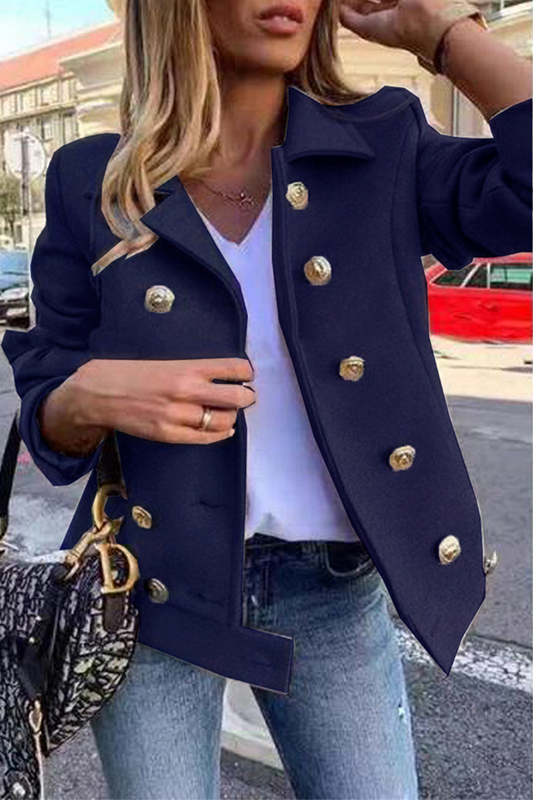 Prenda exterior informal de cuello vuelto con hebilla y retazos sólidos (4 colores)