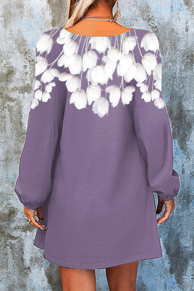 Vestidos casuales de corte A con escote en V y patchwork floral en contraste