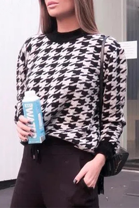 Suéter de cuello redondo con contraste de patchwork geométrico de moda urbana (3 colores)
