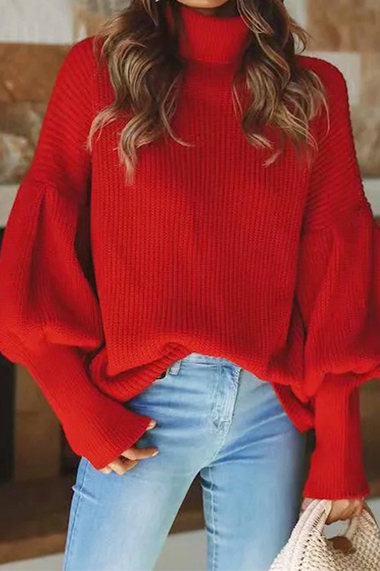 Suéter informal de cuello alto con parches sólidos (3 colores)