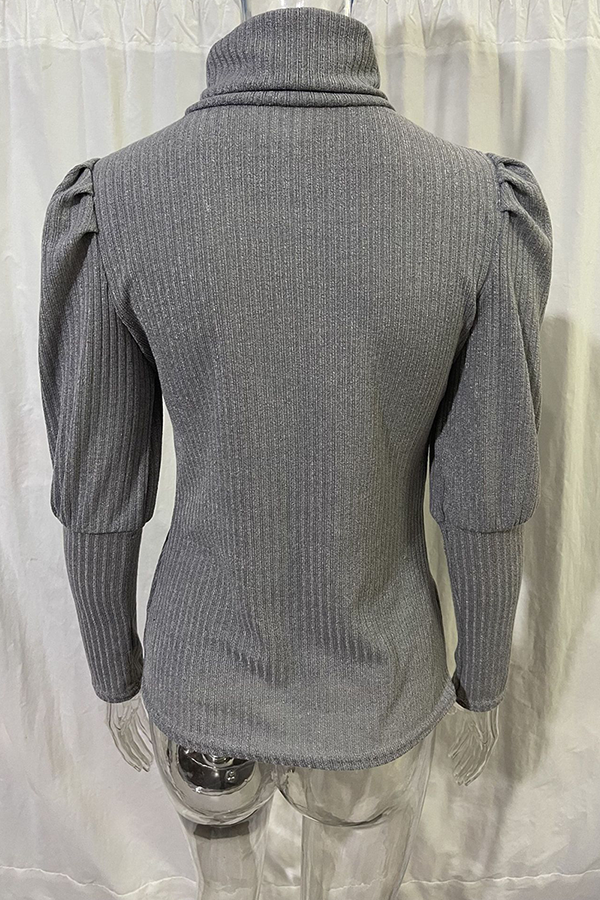 Tops casuales de cuello alto con hebilla sólida y pliegues (3 colores)
