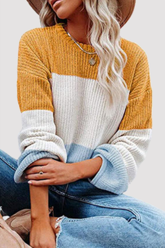Tops casuales de cuello redondo con contraste de patchwork (8 colores)