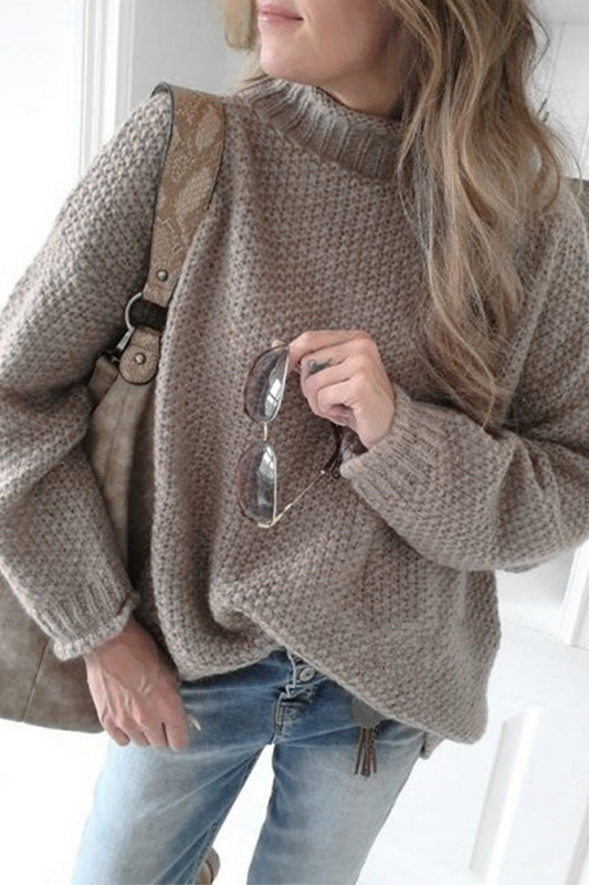 Suéter básico informal de cuello alto con retazos sólidos (4 colores)
