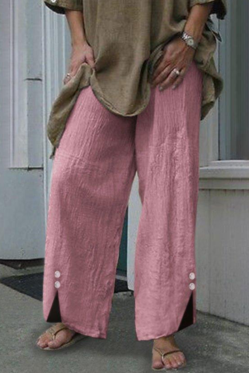 Pantalones casuales de color liso con botones y parches lisos, rectos y de pierna ancha (6 colores)