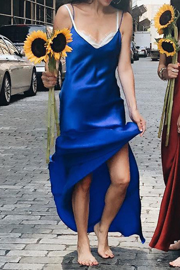 Vestido informal de moda con cuello en V, corte A y parches lisos (sin cinturón)