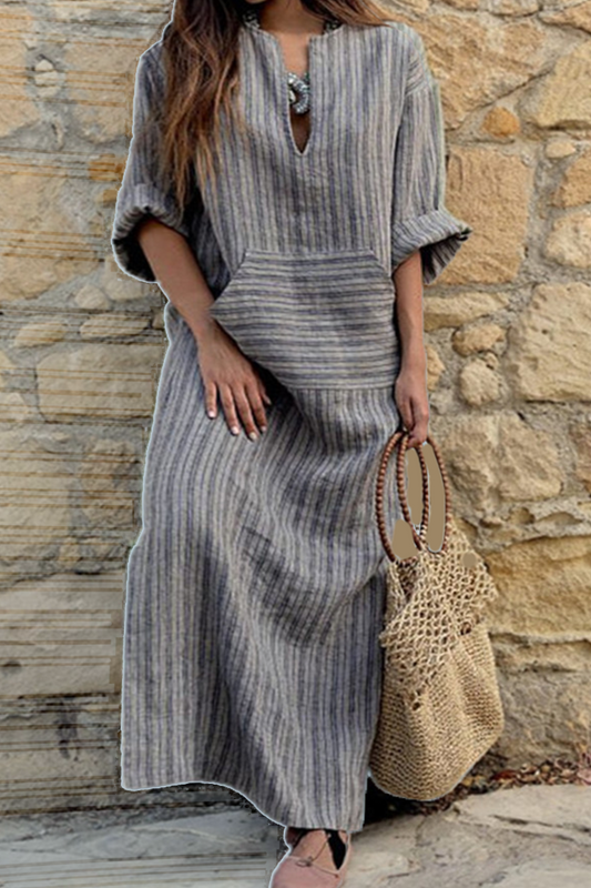 Vestidos casuales rectos con escote en V y rayas divididas (3 colores)