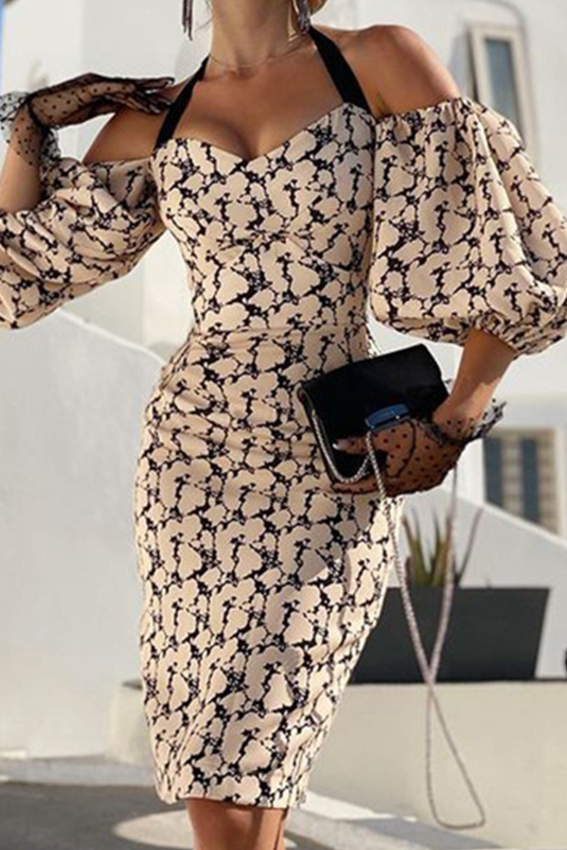 Vestidos sexis con falda tubo y cuello halter con abertura en la parte delantera y estampados