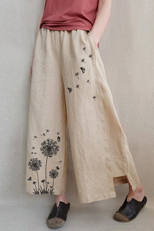 Pantalones casuales con estampado de patchwork, sueltos, de cintura media y pierna ancha con estampado de posicionamiento