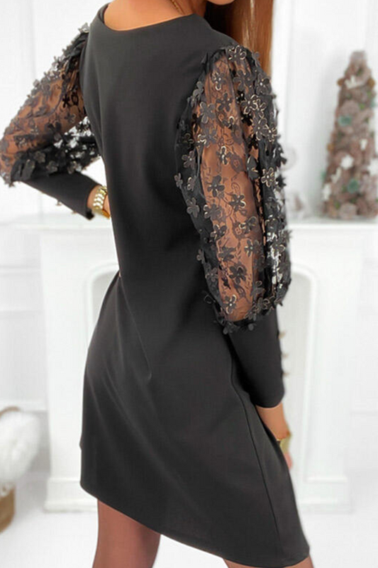 Vestidos casuales rectos de malla con patchwork sólido
