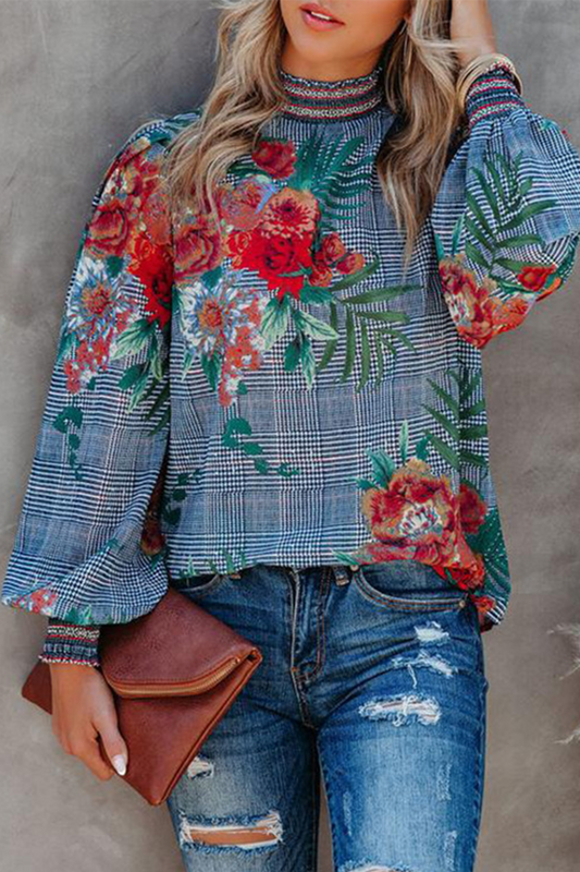 Tops casuales de cuello alto con abertura y estampado de rayas