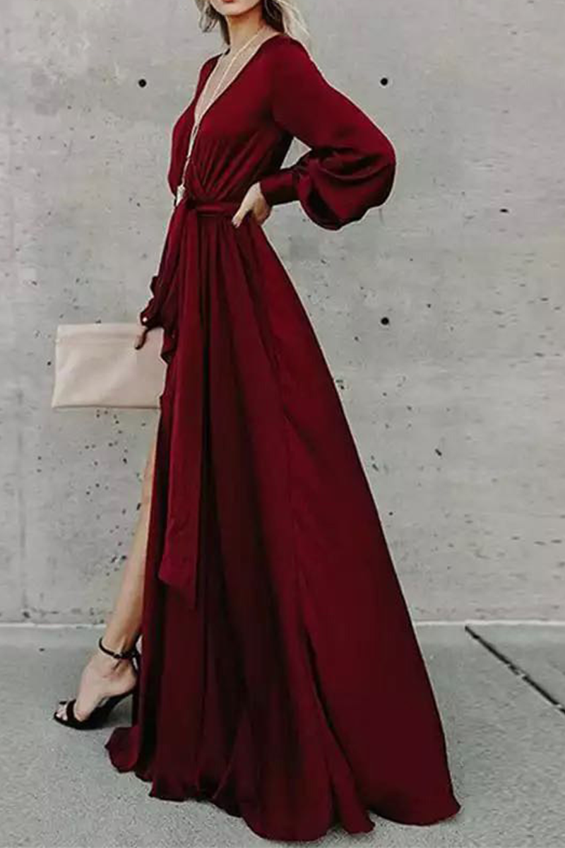 Vestidos casuales con falda y cintura de escote en V y patchwork liso