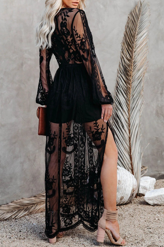 Vestido informal de encaje liso con escote en V (3 colores)