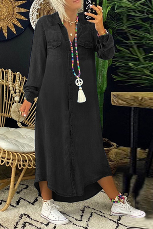 Vestido informal liso con cuello vuelto irregular (3 colores)