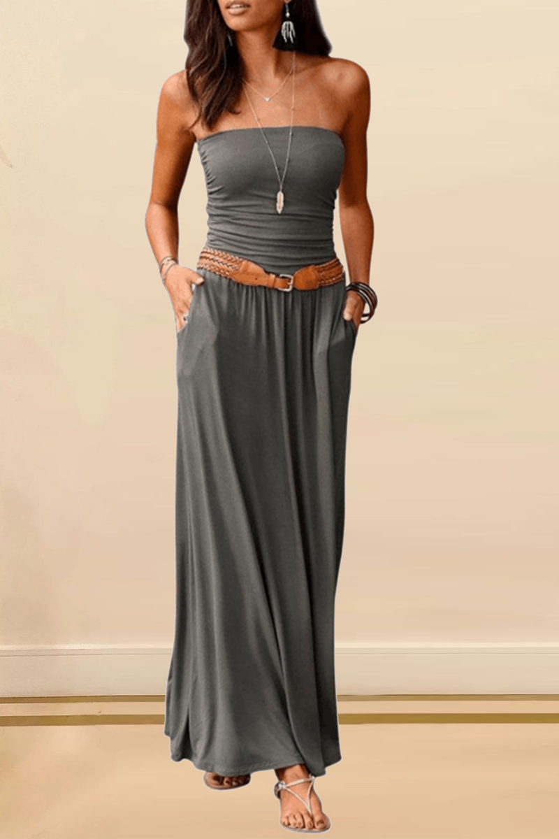 Vestidos casuales de falda con cintura sin tirantes y parches lisos (4 colores)