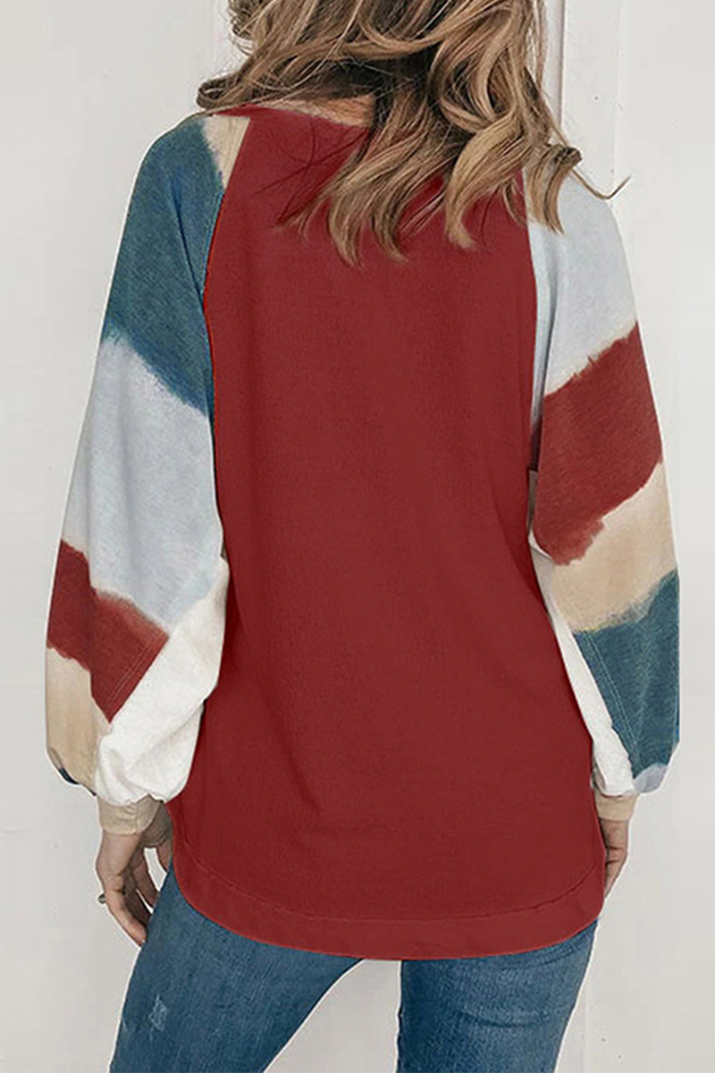 Tops casuales de cuello redondo con parches sólidos