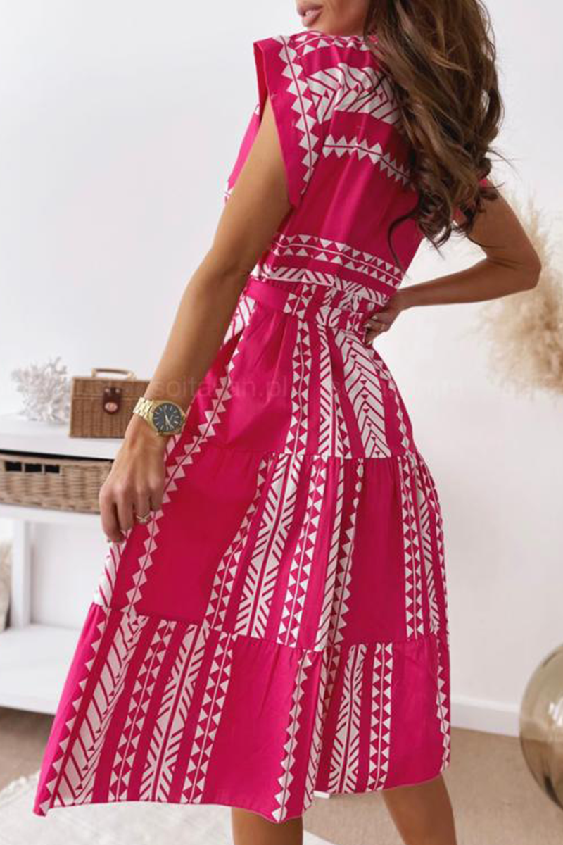Vestidos casuales con falda y cintura redonda con abertura y estampado