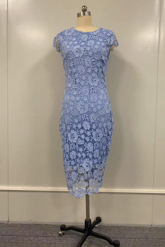 Vestidos de falda lápiz con cuello redondo y encaje liso de moda