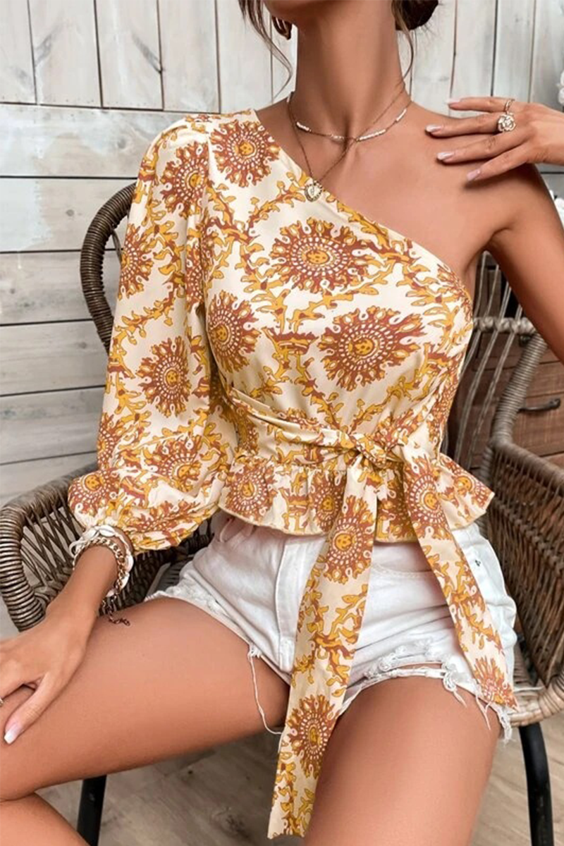 Blusas con volantes y estampado de vacaciones (4 colores)