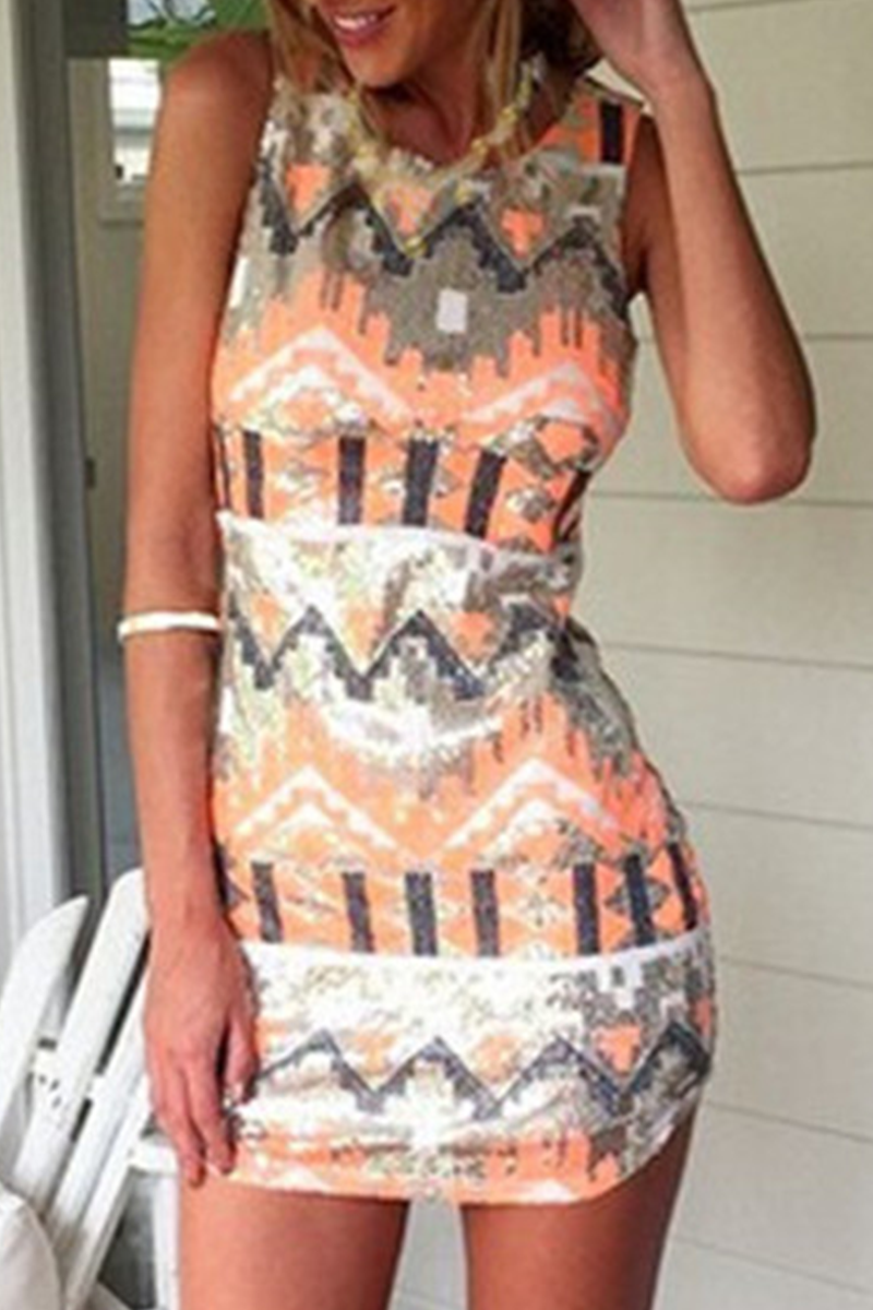 Vestidos de falda lápiz con cuello redondo y estampado de moda