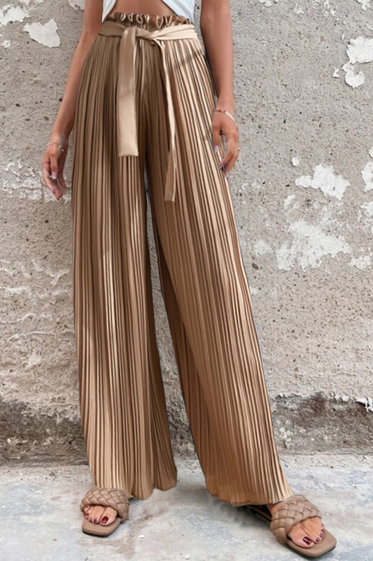 Pantalones de moda con pliegues sólidos, sueltos, de cintura media, con pierna ancha, de color liso (4 colores)