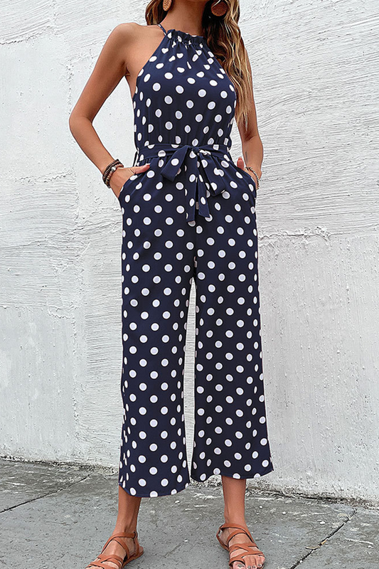 Mono recto con cuello halter y parches de lunares de moda (4 colores)