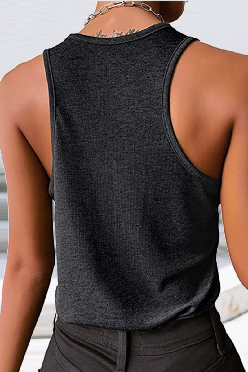 Tops casuales de cuello en U con parches sólidos (8 colores)