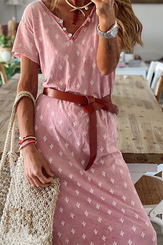 Vestidos rectos con cuello en V y estampado casual de patchwork