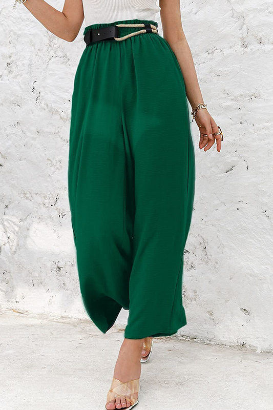 Pantalones casuales de color liso con parches, sueltos, de cintura alta y pierna ancha