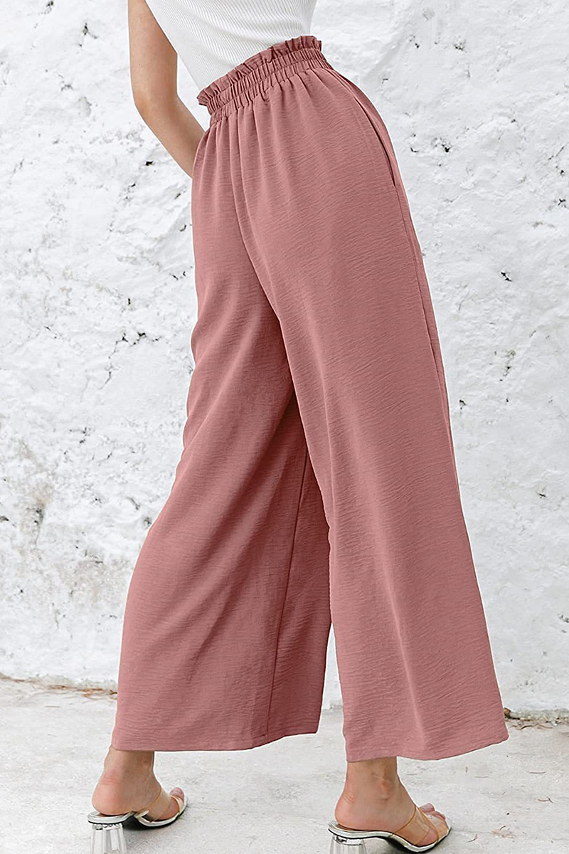 Pantalones casuales de retazos sólidos, sueltos, de cintura alta y pierna ancha, de color liso (10 colores)