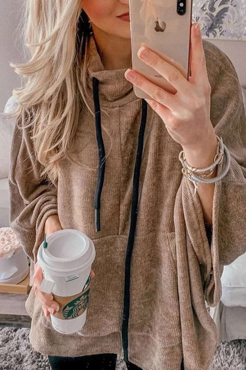 Sudadera con capucha de cuello alto, estilo moderno, con cordón ajustable (4 colores)