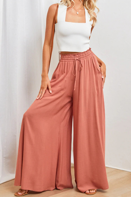 Pantalones casuales de retazos sólidos, sueltos, de cintura alta, con pierna ancha, de color liso (5 colores)