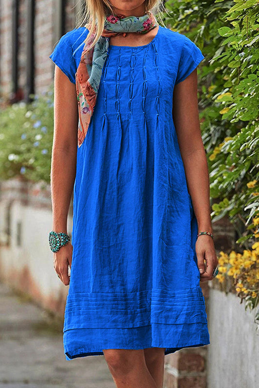 Vestido informal de manga corta con cuello en U y parches lisos
