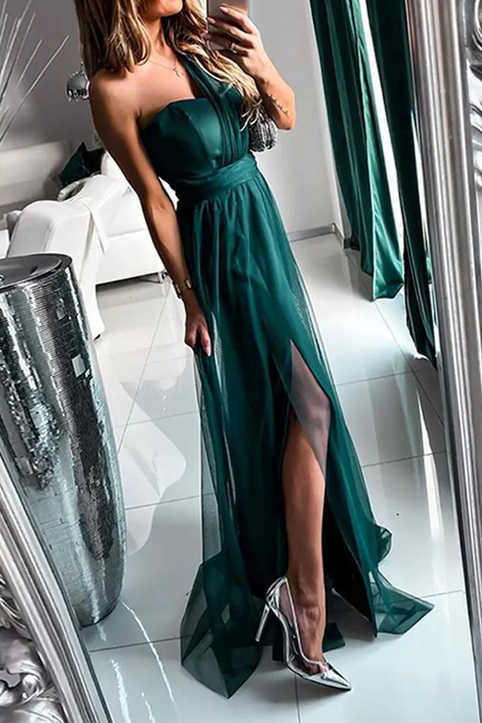 Vestido informal de malla sólida con un solo hombro