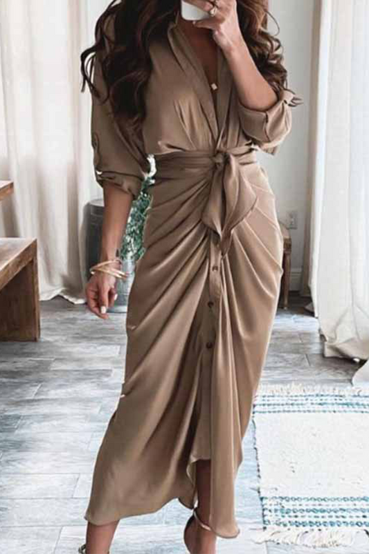 Vestido informal con cuello en V, estampado de patchwork e irregular (3 colores)