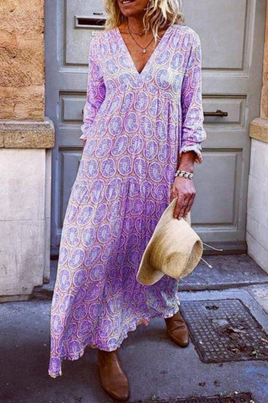 Casual Print Patchwork V Neck Straight Dresses(5 colors)