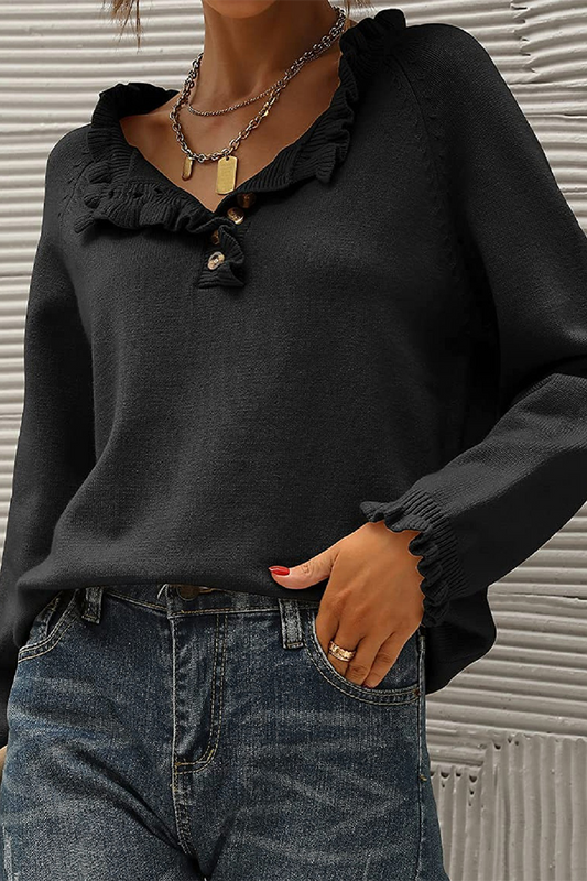 Blusa informal elegante con cuello en V y botones lisos (4 colores)