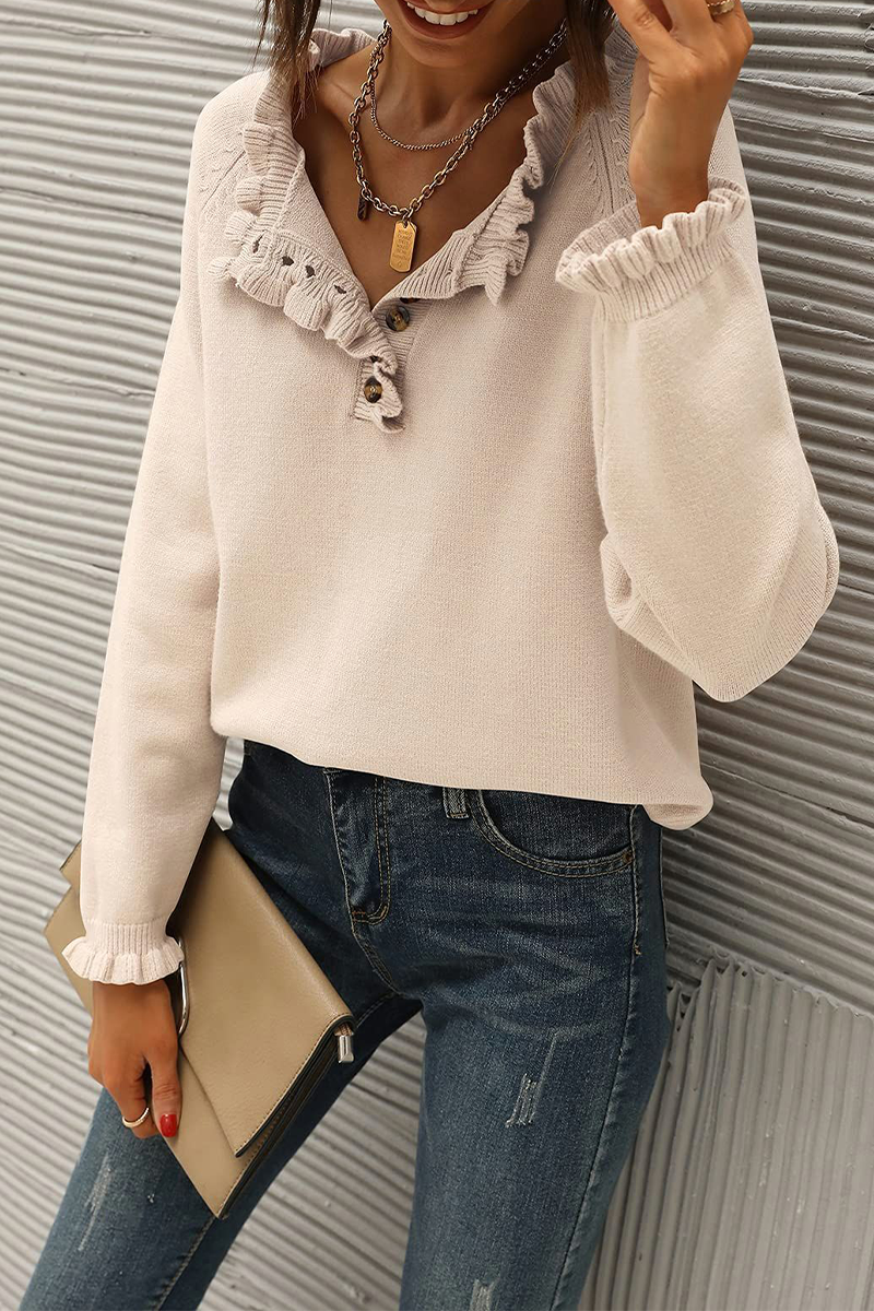 Blusa informal elegante con cuello en V y botones lisos (4 colores)