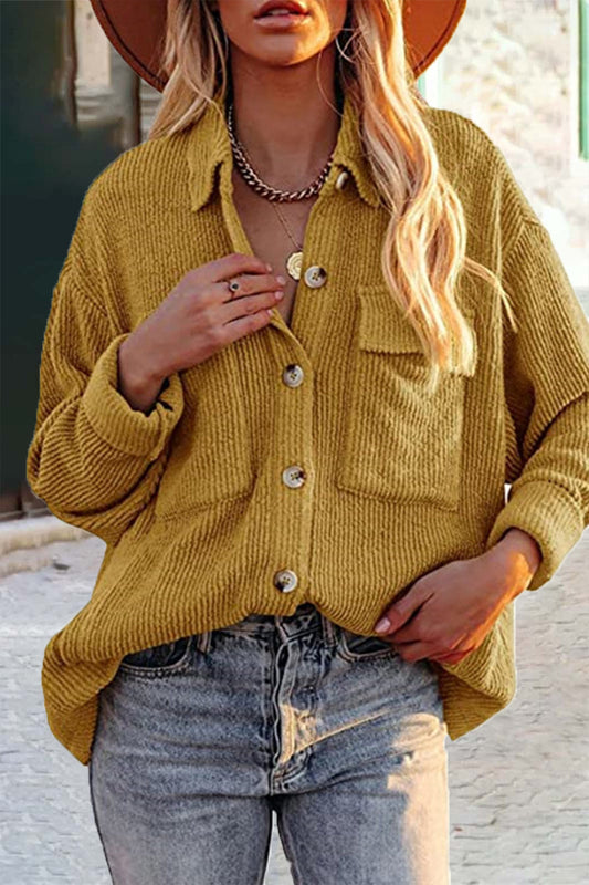 Blusas casuales de cuello vuelto con bolsillos lisos (8 colores)