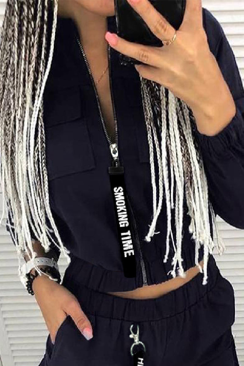 Traje de tres cuartos de dos piezas con cuello mandarín y cremallera lisa informal