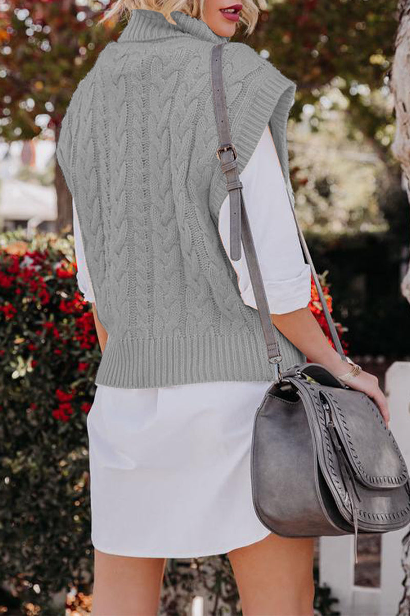 Suéteres casuales de cuello alto con parches sólidos (4 colores)